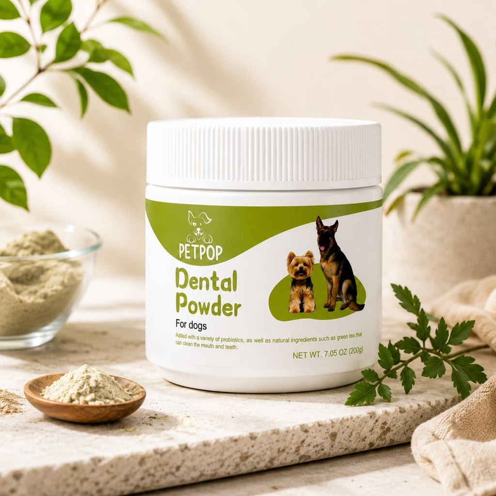 PETPOP Dental Powder for Dogs, Probiotic Teeth Cleaning & Oral Care, Fresh Breath Support, 7.05 oz,