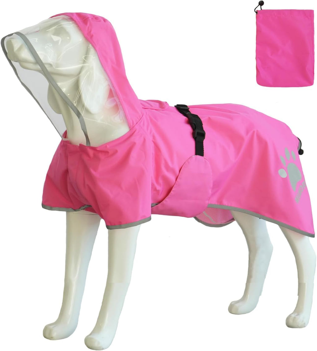 MAMORE Dog Raincoat Hooded Rain Jacket for Small Medium Large Dogs Slicker Poncho Bottom Waterproof Adjustable Reflective Breathable Leash Hole (Blue, Small)