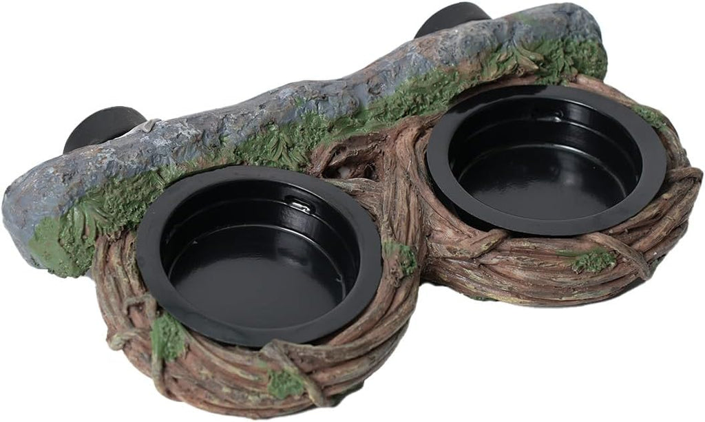 Reptile Feeding Ledge with 2 Cups, Hollow Vine Food Dish & Water Bowl for Bearded Dragon, Gecko, Lizard & Snake – Reptile Tank Accessories for Terrariums