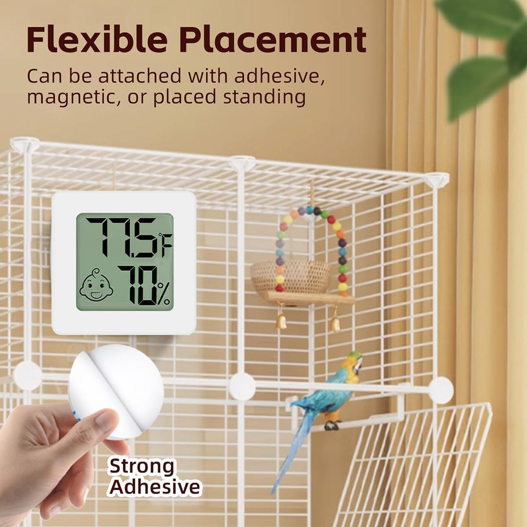 MANON ROSA Bird Thermometer Hygrometer – Mini Digital Magnetic & Adhesive Pet Temperature and Humidity Sensor Gauge for Parrot Cages, Lizard Spider Snake Gecko Reptile Rearing Boxes