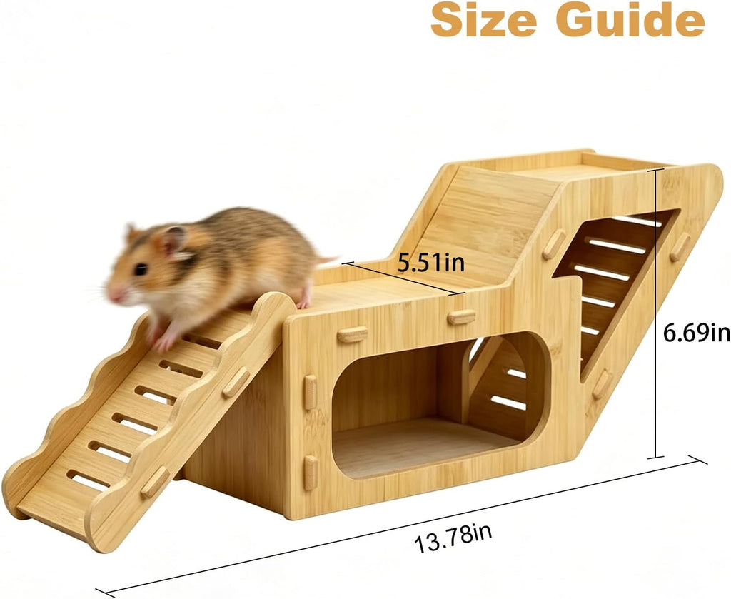 Hamster House,Bamboo Hamster Hideout Maze with Climbing Ladder, Hamster Hideout Cage Accessories for Mouse Mice Rat Other Small Animals etc.(Z)
