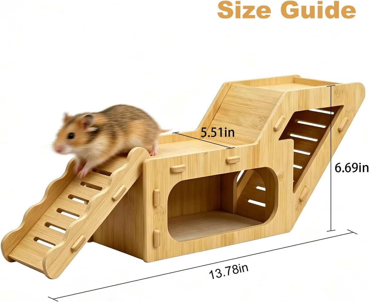 Hamster House,Bamboo Hamster Hideout Maze with Climbing Ladder, Hamster Hideout Cage Accessories for Mouse Mice Rat Other Small Animals etc.(Z)