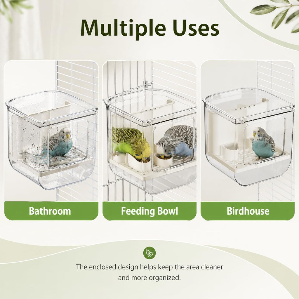 2 Pack Hanging Bird Feeder for Cage & Bird Bath for Cage, No-Mess Bird Cage Feeder and Clean Parakeet Bath Bowl, Bird Cage Accessories Suitable for Small to Medium Birds