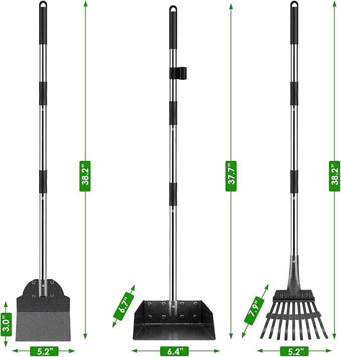 Pooper Scooper, Long Handle Dog Pooper Scooper, Heavy Duty Stainless Steel Rake - Image 3