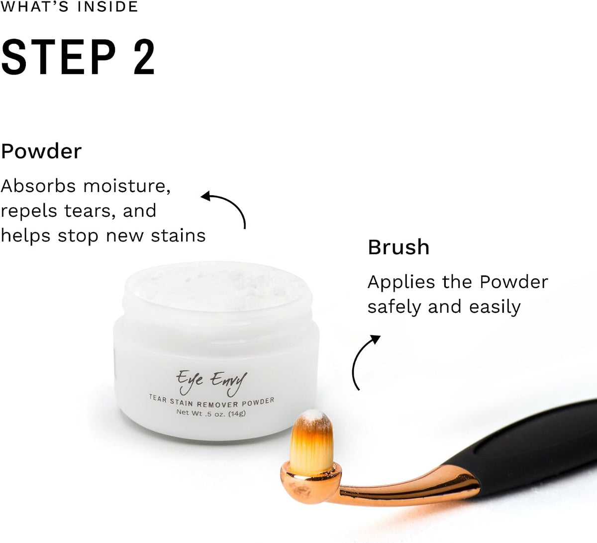 Eye Envy Cat Tear Stain Remover Starter Kit with ProPowder Brush. Stain Solution, Applicator Pads, Stain Powder, and Small Applicator Brush. Tear Stain Cleaning Kit. Lasts 30-45 Days. Made in USA.
