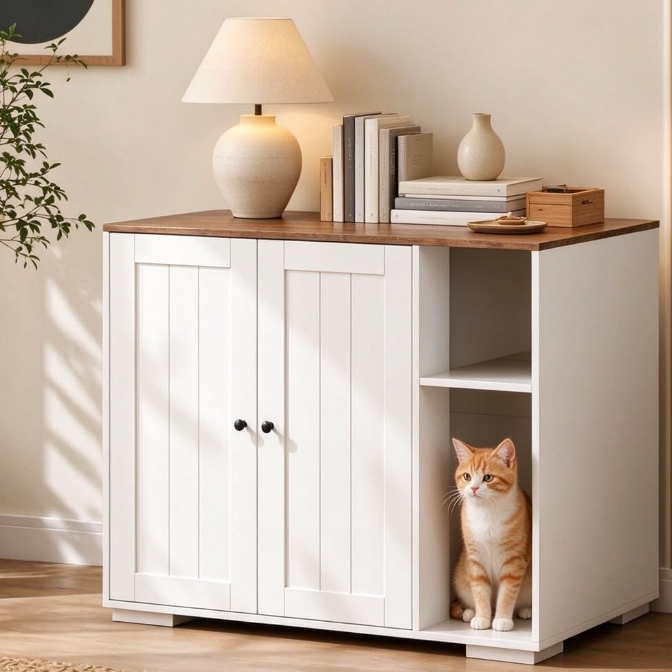 IDEALHOUSE Cat Litter Box Enclosure, Hidden Litter Box Furniture