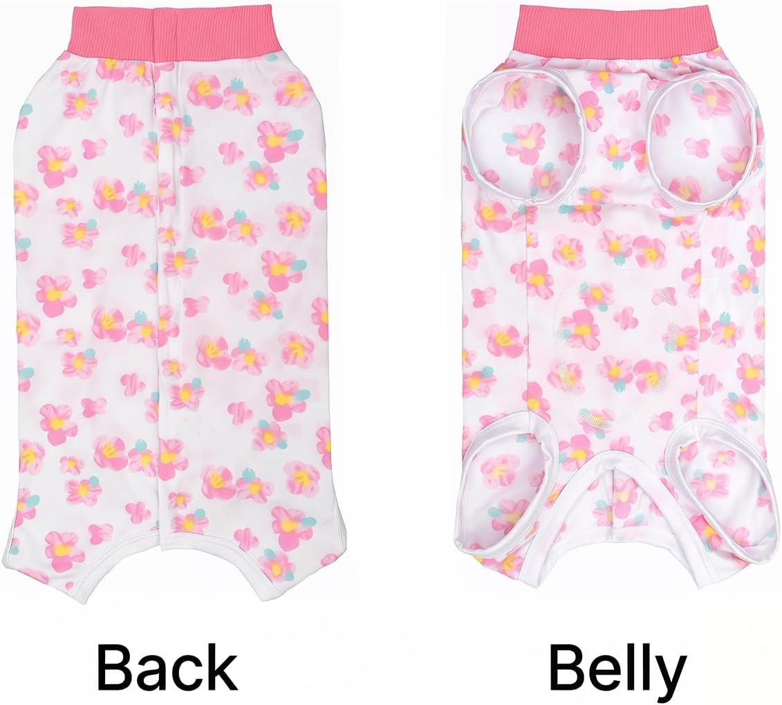 2 Packs Pet Dog Recovery Onesie Suit for Dogs Cats After Surgery,Dog Abdominal Wounds Bandages Cone E-Collar Alternative. (White Flower, S)