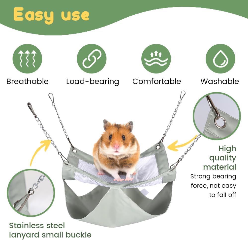 DONGKER Hamster Hammock,Hanging Double Layer Ferret Rat Hammock with Stainless Steel Hanging Chain Buckle for Small Animals Hiding Sleeping