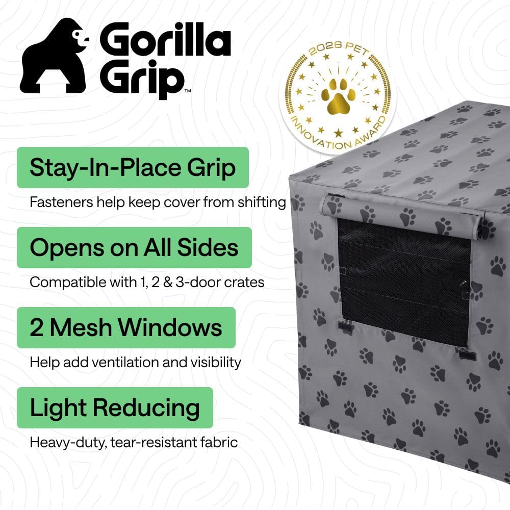 GORILLA GRIP Dog Enclosure Crate Cover Kennel Cage Topper 42in GrayBlackPaw