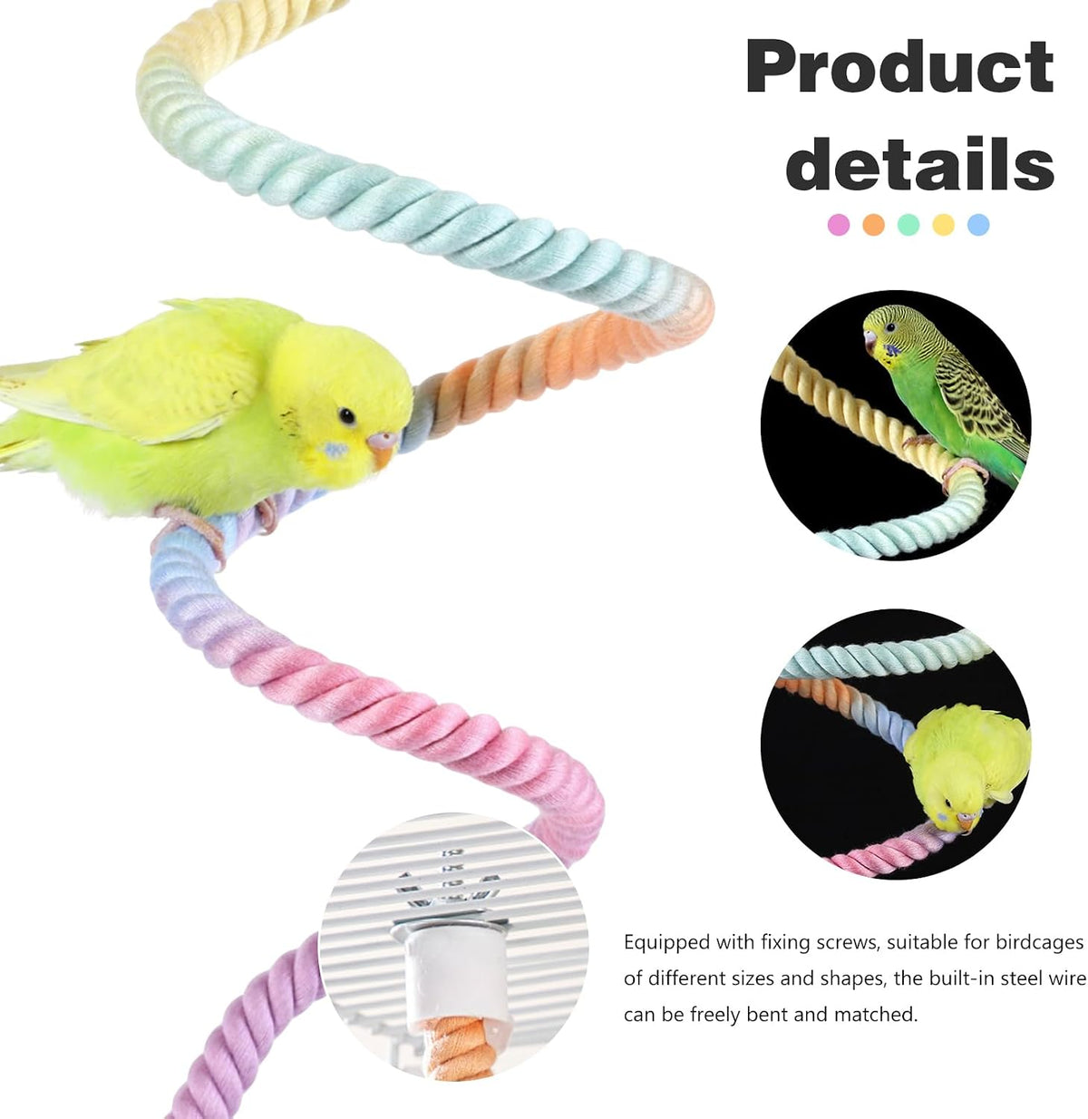 3pcs Bird Cage Climbing Rope Toys, Gradient Colorful Bird Rope Perch Stand, Bendable Cage Climbing Rope, Bird Cage Accessories, Suitable for All Birds (31.4''+31.4''+15.7'')