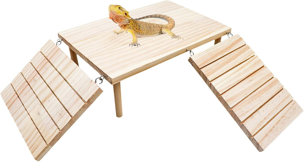 Bearded Dragon Basking Platform, Wooden Reptile Cave Hideout with Climbing Ramp, Aquariums & Terrariums Accessories for Small Animals Leopard Geckos Lizards Turtles Hamsters Hermit Crabs Guinea Pig