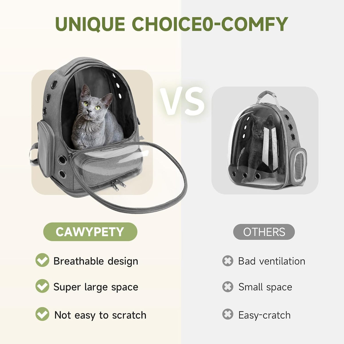 Cawypety Cat Backpack Carrier Large Space Bubble Backpack up to 12lbs Grey