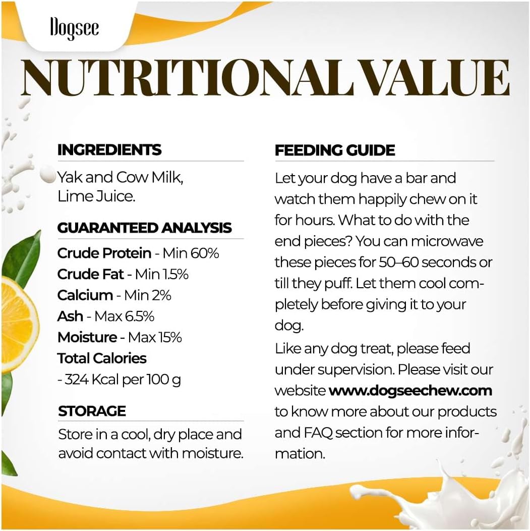 Dogsee Yak Chews for Dogs 1lb (Medium - 6 Bars), 100% All Natural, 60% Protein, Dog Treats Medium Breed, Yak Chews Long Lasting for Aggressive Chewers, Raw Hide Free