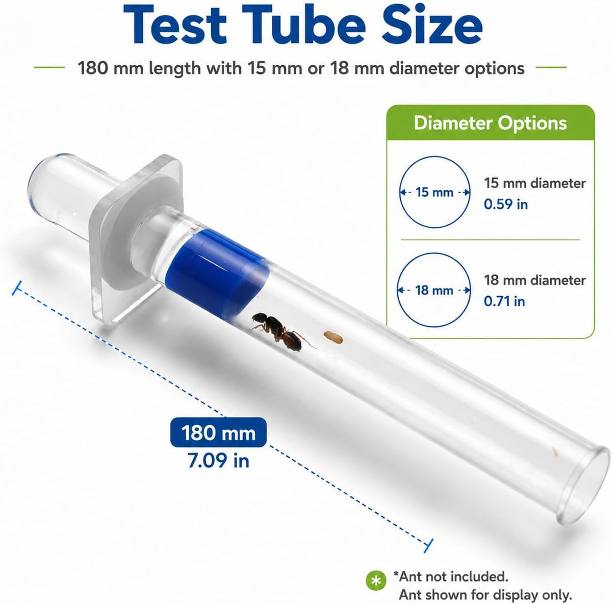 Mini Queen Ant Nest with Test Tube 2 x 2 x 2 Inch 18X180MM Transparent Acrylic Ant Farm for Small Colonies Starter Habitat Observation Formicarium