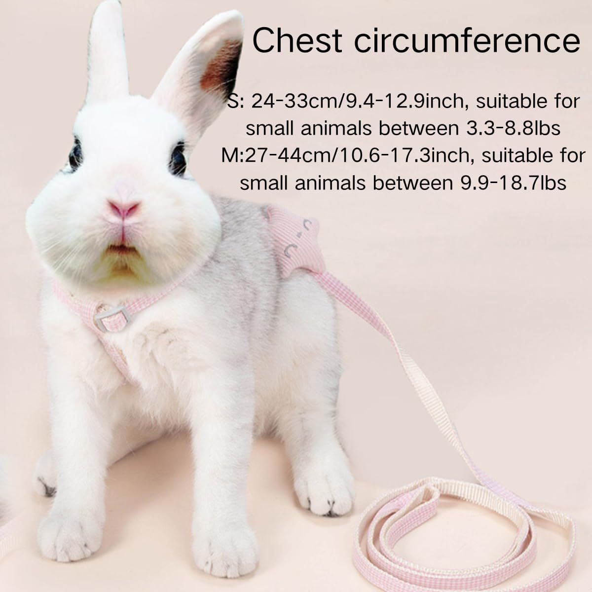 Rabbit Harness Leash Small Pet Adjustable Escape Proof Vest (Pink,Small)