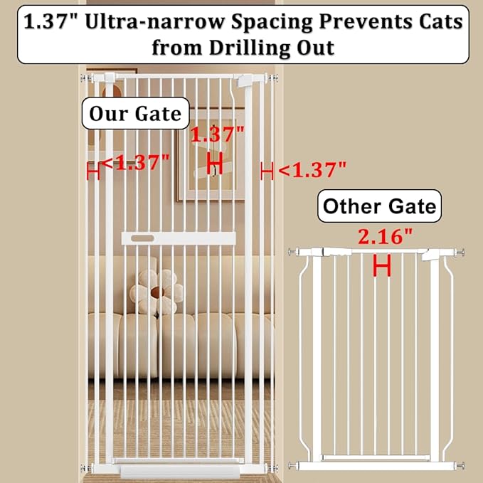 WAOWAO 71" Extra Tall Cat Pet Gate 29.92-45.66" Wide Pressure Mounted Walk - Image 4