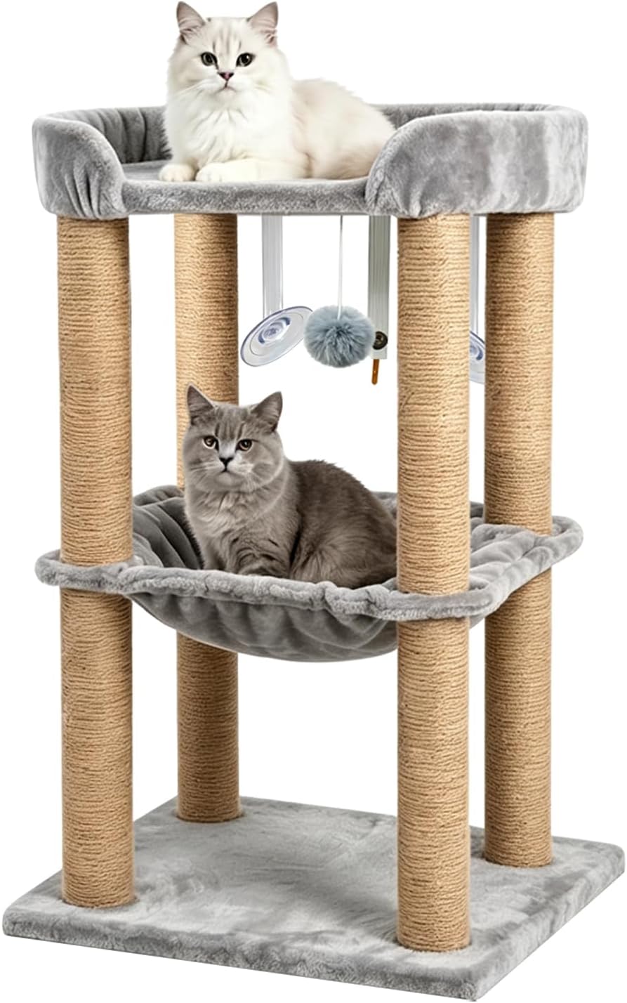 Cat Scratching Post, 4 Scratch Post, Cat Tower for Indoor Cats with Plush Cat Hammocks, Stable Cat Tree & Cat Perch, for Indoor Small Medium Large Cats (30'')