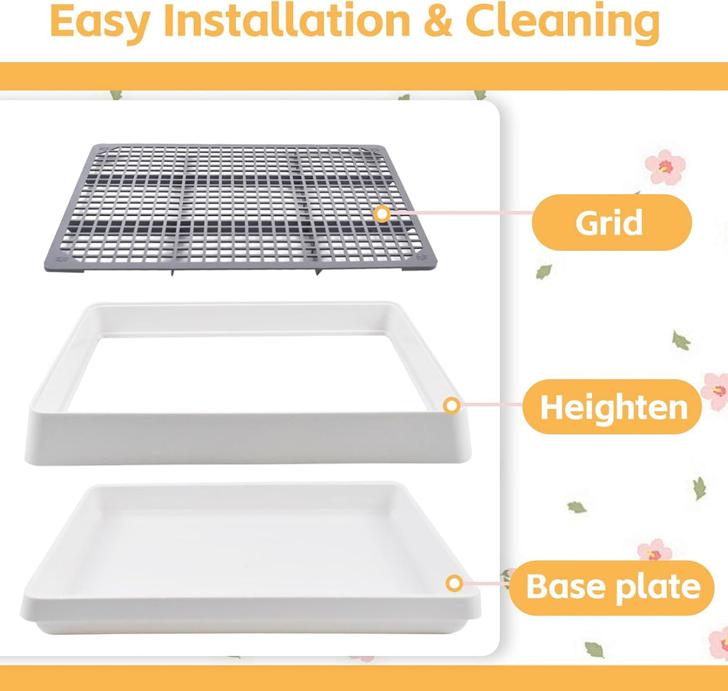 Large Rabbit Litter Box for Cage,Bunny Litter Box Grate Restroom with 50 Pcs Disposable Rabbit Cage Liner Guinea Pig Litter Pan with Grate Rabbits Litter Tray Pet Toilet for Rat Ferret Hamster