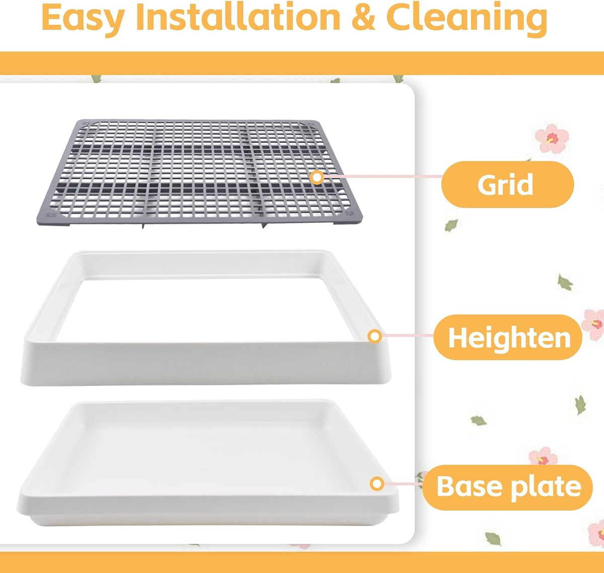 Large Rabbit Litter Box for Cage,Bunny Litter Box Grate Restroom with 50 Pcs Disposable Rabbit Cage Liner Guinea Pig Litter Pan with Grate Rabbits Litter Tray Pet Toilet for Rat Ferret Hamster