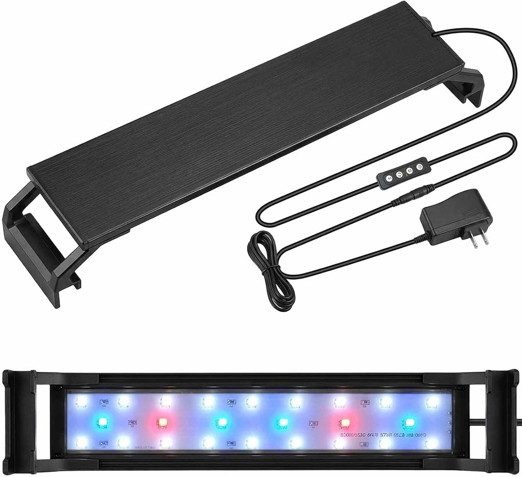 10W Full Spectrum Aquarium Light with Aluminum Alloy Shell Extendable Brackets, White Blue Red LEDs, Adjustable Brightness, Timer Controller, for Freshwater Fish Tank,Plant Light (11.8 inches)