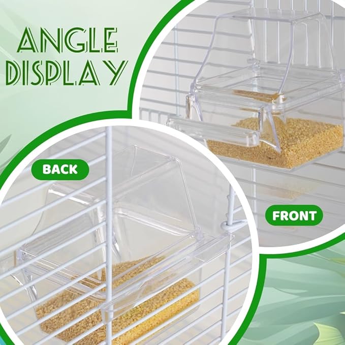 2 Pack Bird Feeders for Cage, No Mess Clear Hanging Parrot Food Bowl, Plastic - Image 5