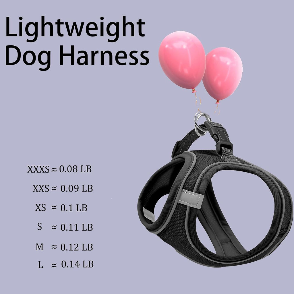 Solmoony Sparkly Small Dog Harness and Leash Set, Step in Soft Light Puppy Vest, Breathable Reflective Pet Harness for Walking, Puppy Harness for Small Dogs Cats (Black, L)