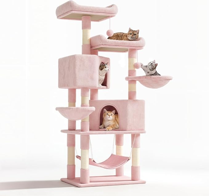 58" Cat Tree Tower for Indoor Cats, Top Perch, Dangling Ball & Cat Condo by Unknown