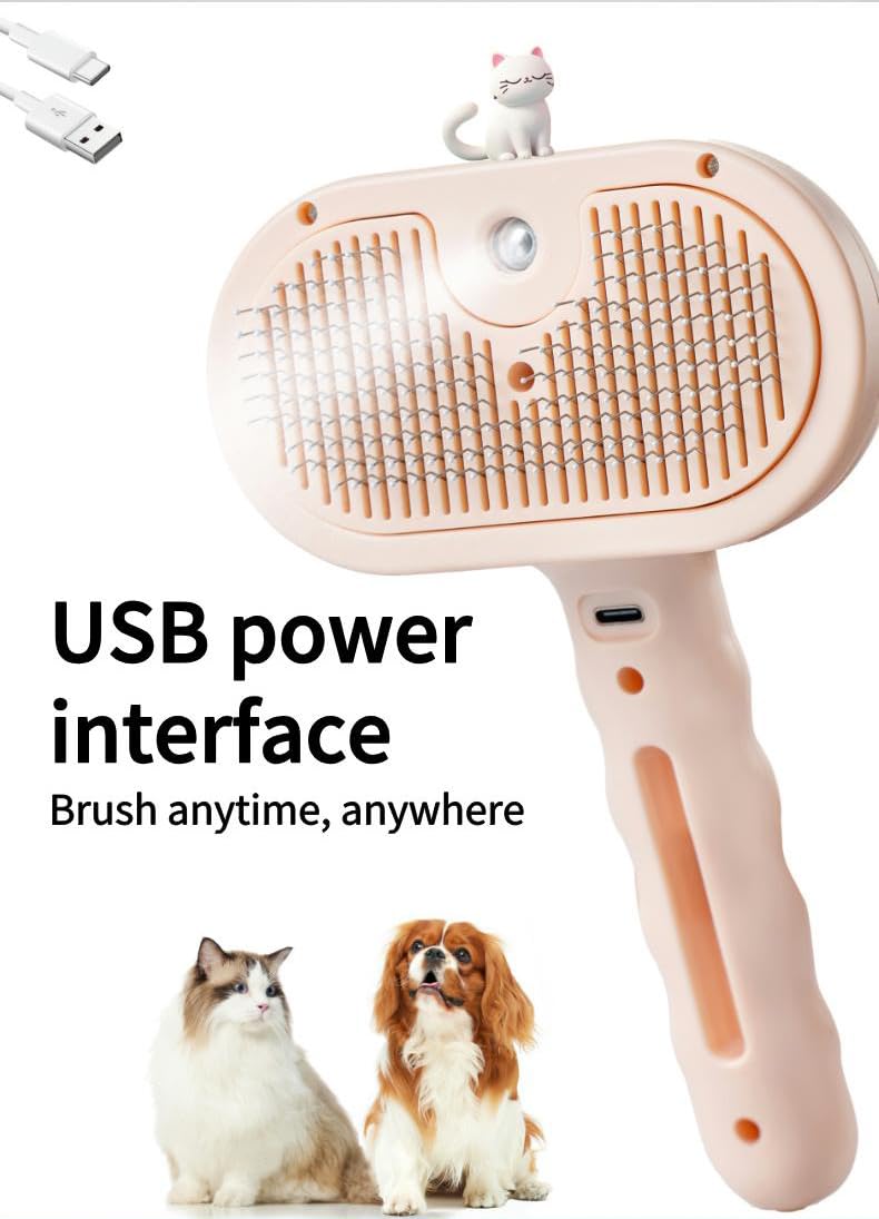 Pet Grooming Steam Brush, Pet Spray Hair Removal Comb, Anti-Static, Rechargeable, Comfortable Grip, for Dogs & Cats, Spray Hair Removal Comb, Steam Brush for Shedding & Grooming, Pink