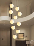 ykolupty 10-Light Black Chandelier with White Globe Glass Dimmable Ceiling Light Glass Pendant Light for Kitchen Island, Dining Room, Living Room, Entry Hallway, LED Bulbs Included