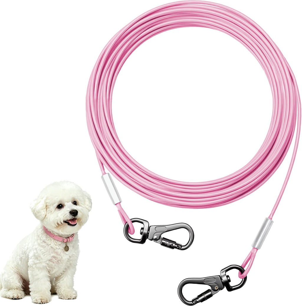 Dog Tie Out Cable -Dog Runner Cable for Dogs up to 90lbs (Pink, 45lbs/50ft)