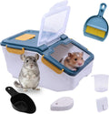 Saim Extra Large Chinchilla Sand Bath Container, 7.4-Inch Hight Dust Bath House with Low-Mess Lid & Scoop, Digging Box for Hamster Hedgehog Small Animals - Blue