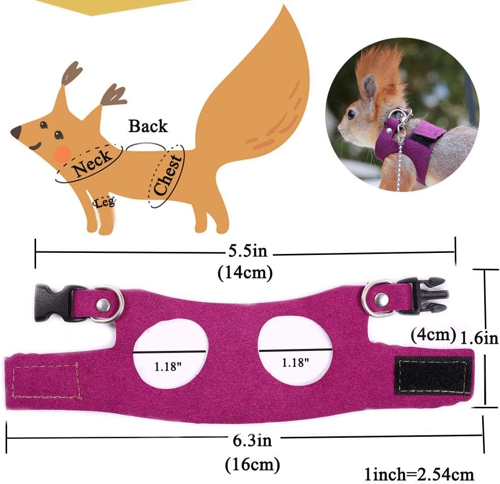 Squirrel Traction Rope with 1.8m Lead Leah, Adjustable Small Animal Walking Harness, Anti-Biting Chain Rope Vest Strap for Hamster Gerbil Rat Mouse Ferret Chinchilla and Small Animals
