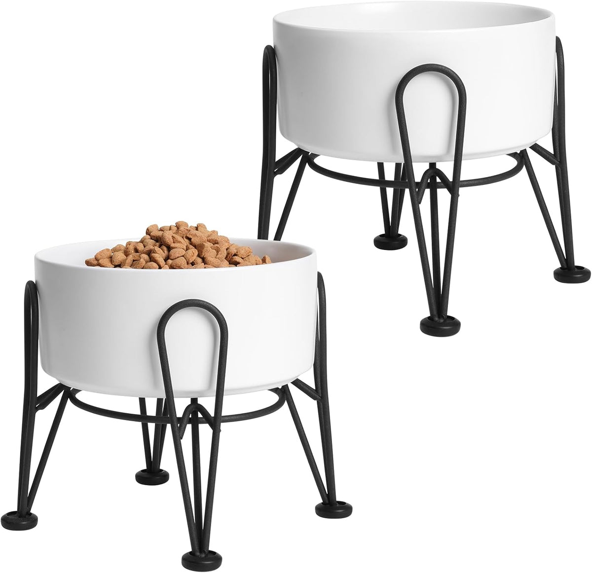 Elevated Dog Bowls, Ceramic Raised Dog Bowl Set with Anti-Slip and Non-Tip Metal Stand, 2 Pack Pet Food and Water Feeding Bowls for Small and Medium Dogs (Black,3.6 Cups)