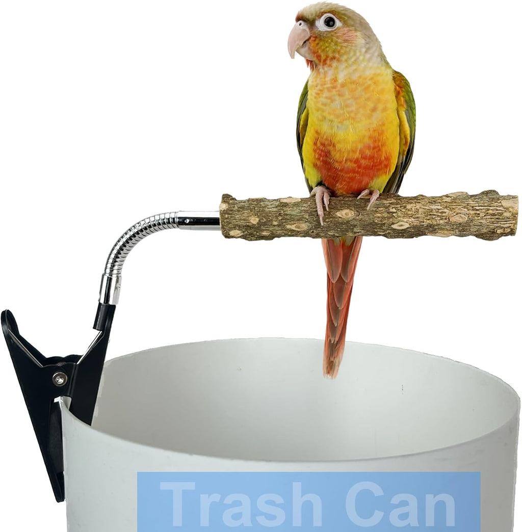 Bird Perch Stand for Trash Can, Adjustable & Portable Parrot Stand, Bendable Bird Training Perch for Cockatiels, Conures, Lovebirds and Medium & Small Parrots