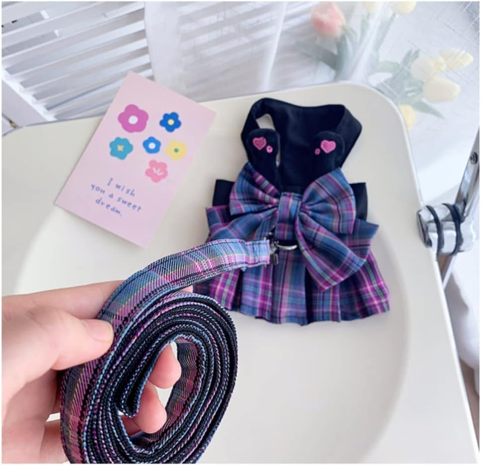 Rabbit Harness and Leash for Walking Escape Proof - Cute Skirt Mesh Breathable Bunny Vest Harness Outdoor Camping Hiking Training - Also Suit for Ferret Kittn Puppy Small Animals (X-Small,Pink)