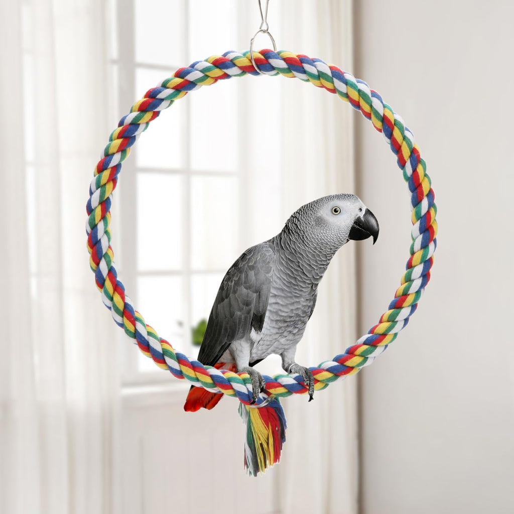 Wontee Bird Swing Colorful Rope Perch Climbing Toy for Parrots (M 10.4inch)