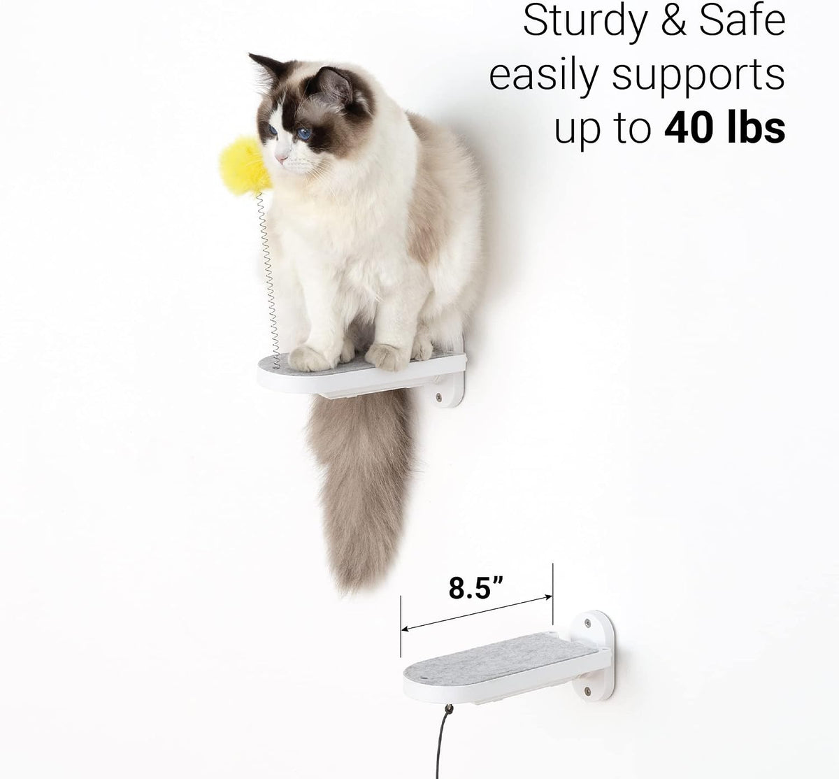 SVD.PET (2-PACK Cat Wall Steps, Cat Climbing Stairs with Replaceable Felt Pad, Cat Climbing Shelves for Wall Mounted with Cat Toy, Cat wall furniture for Kitten, Medium and Large Cats (White)