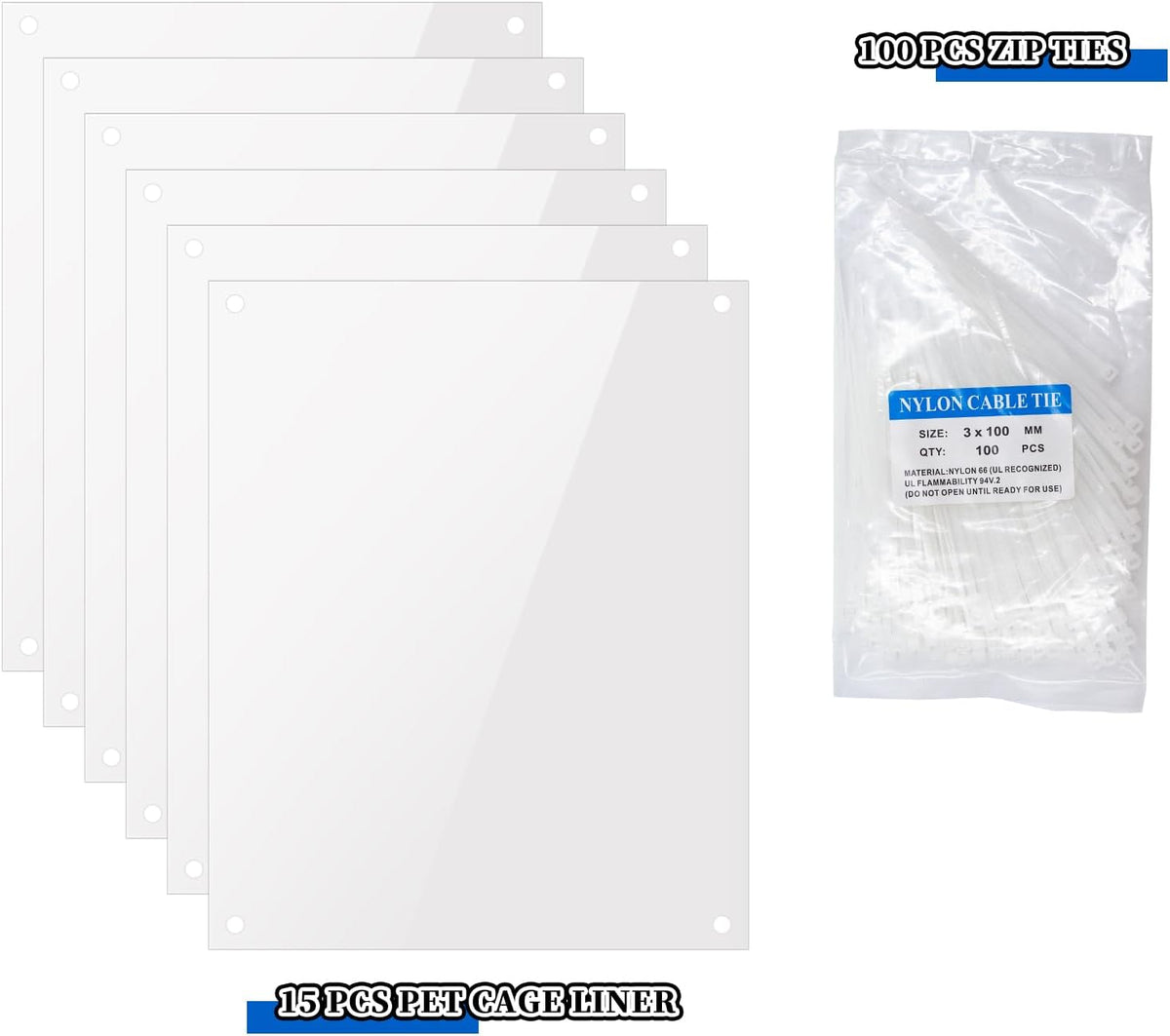 15-Pack Transparent Cage Scatter Guards – PVC Pet Enclosure Barriers with Zip Ties | Mess Prevention Panels for Rabbit, Ferret, Chinchilla & Small Animal Cages