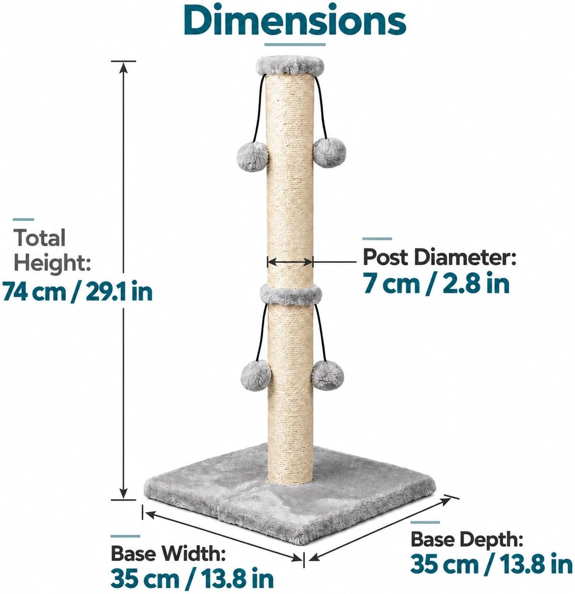 Dimaka 29in Cat Scratching Post, Sisal Scratch Post for Indoor Cats, Grey