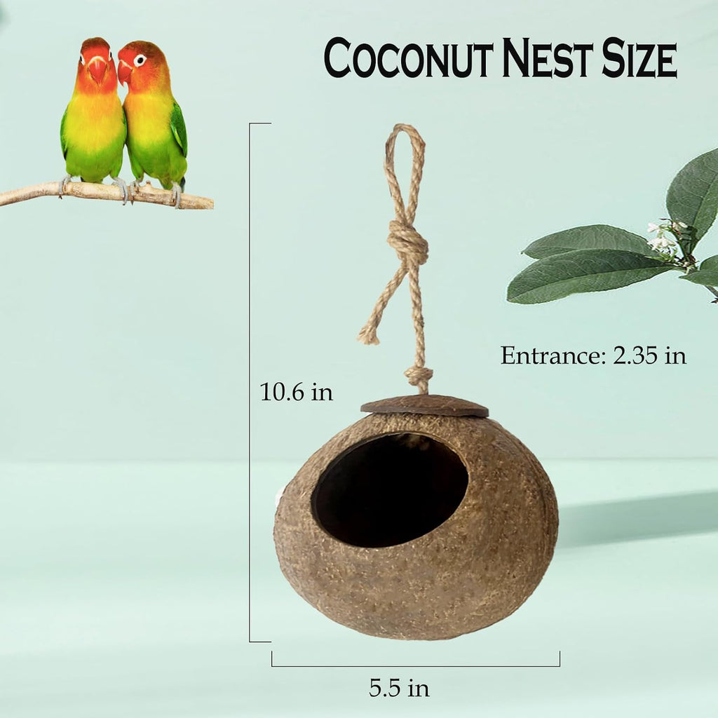 Hanging Coconut for Birds,Bird Nest for Cage Parakeet Hideaway Budgie Hut House Sleeping Toys Pet Cage Habitats Decor for Parrot Cockatiel Conure Finch
