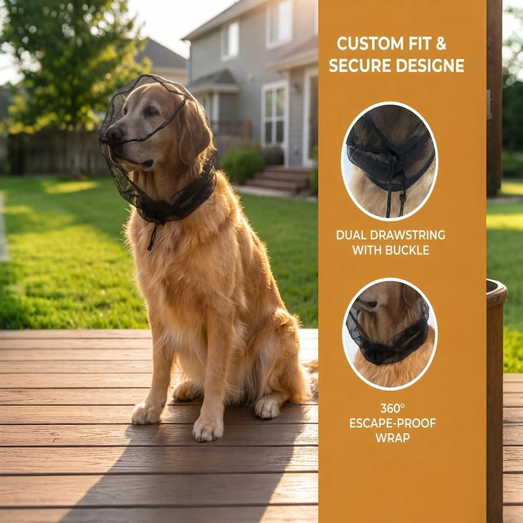 Dog Head Protector for Outdoor Adventures - Adjustable Elastic Dog Face Net & Breathable Mesh Head Cover for Hiking Camping, Soft Muzzles to Prevent Foxtails and Eating Off Ground