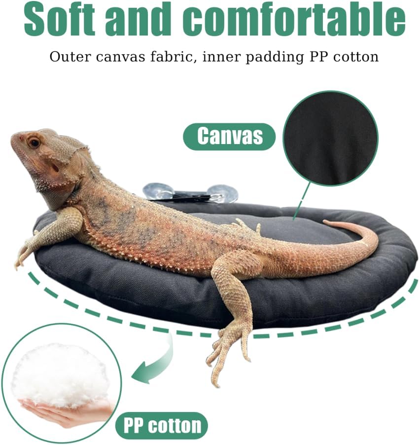 Bearded Dragon Bed, Portable Lizard Car Hammock with Suction Cup Washable Small Animal Sleep Cushion for Gecko Hamster