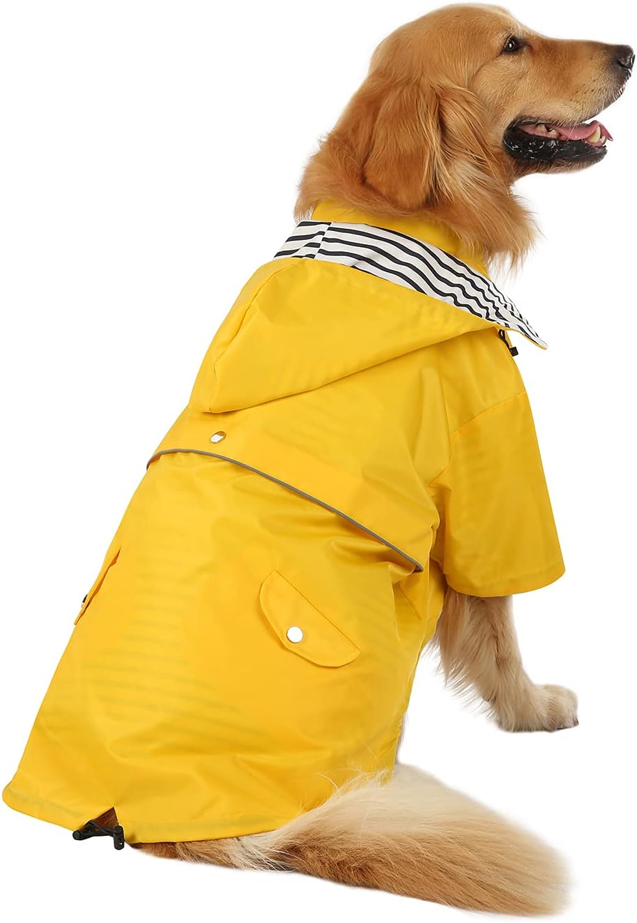 HDE Premium 2-Layer Zip Dog Raincoat Poncho w/Leash Hole & Hood Yellow 3XL