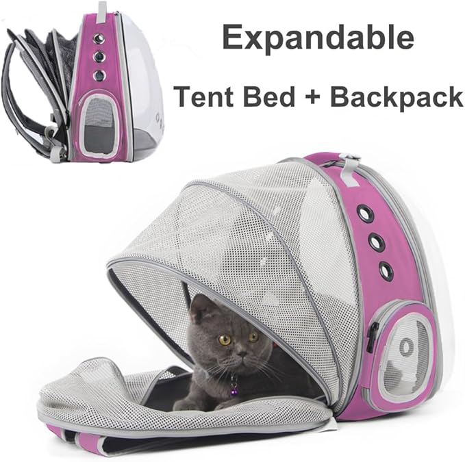 Expandable Pink Cat Backpack Carrier, Fit up to 12 lbs, Space Capsule Clear - Image 3