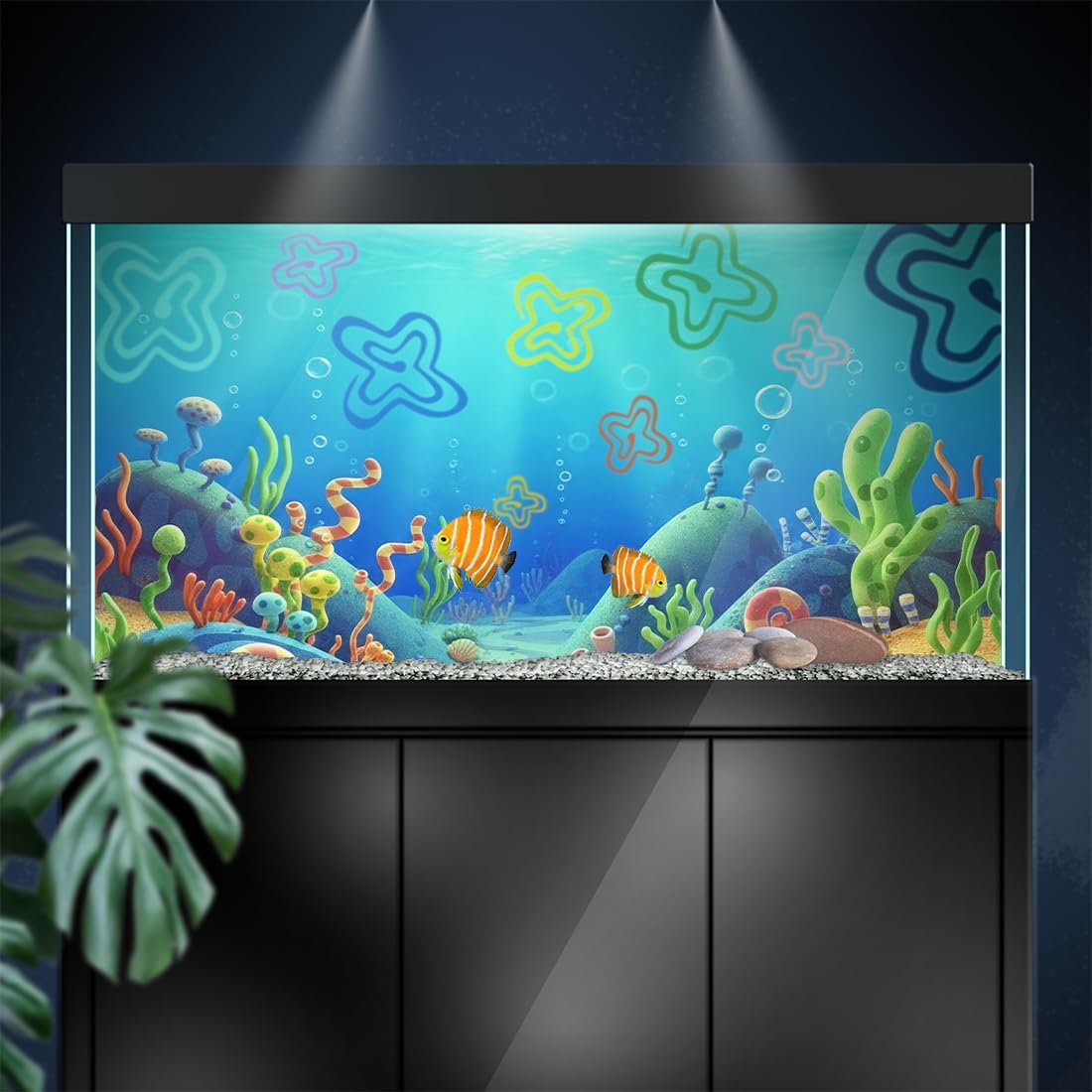 Aquarium Background Stickers for 5-12 Gallon Tanks, Cartoon Underwater Self-Adhesive Fish Tank Reptile Terrarium Decor Poster (24 x 12inches / (61 x 31 cm))
