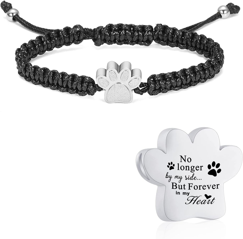 constantlife Cremation Bracelet for Ashes Stainless Steel Paw Print Urn Jewelry Braided Rope Adjustable Bangle Keepsake Pet Dog Cat Ash Holder Memorial Gift for Women Men