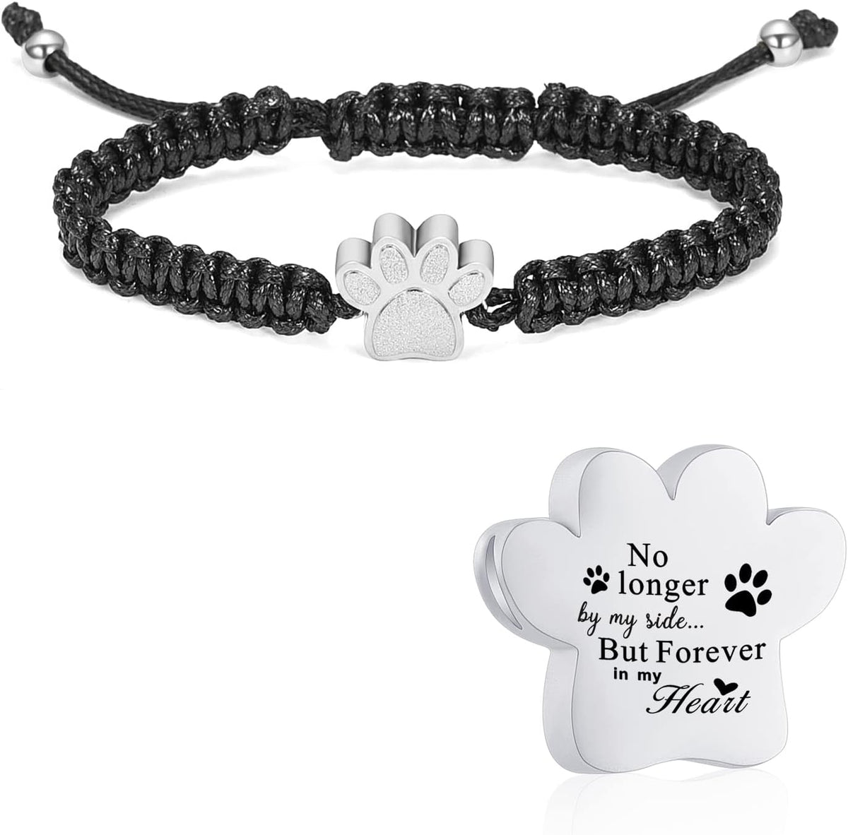 constantlife Cremation Bracelet for Ashes Stainless Steel Paw Print Urn Jewelry Braided Rope Adjustable Bangle Keepsake Pet Dog Cat Ash Holder Memorial Gift for Women Men