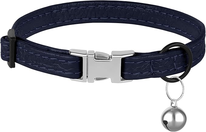Leather Cat Collar with Buckle and Removable Bell - Image 7
