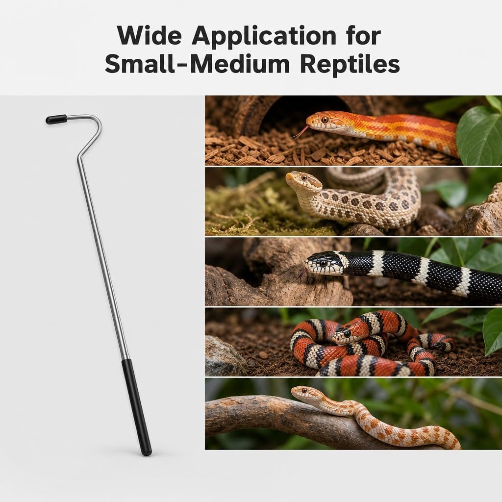 Telescopic Stainless‑Steel Snake Hook, 26.38‑Inch Retractable Reptile Hook for Corn Snakes, Hognose Snakes, King Snakes, Milk Snakes