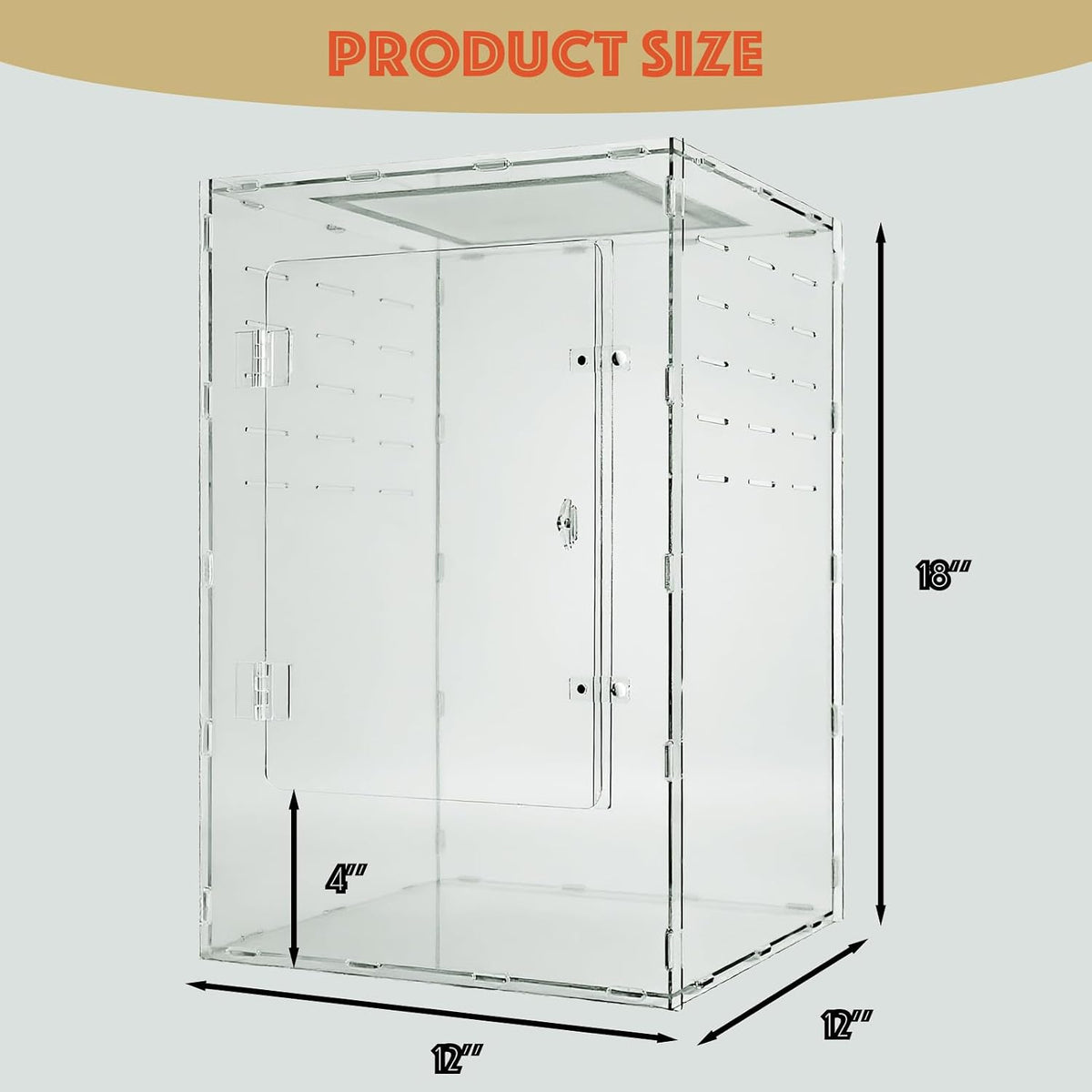 12x12x18 Clear Acrylic Reptile Enclosure, Front Opening, 360° View Tank